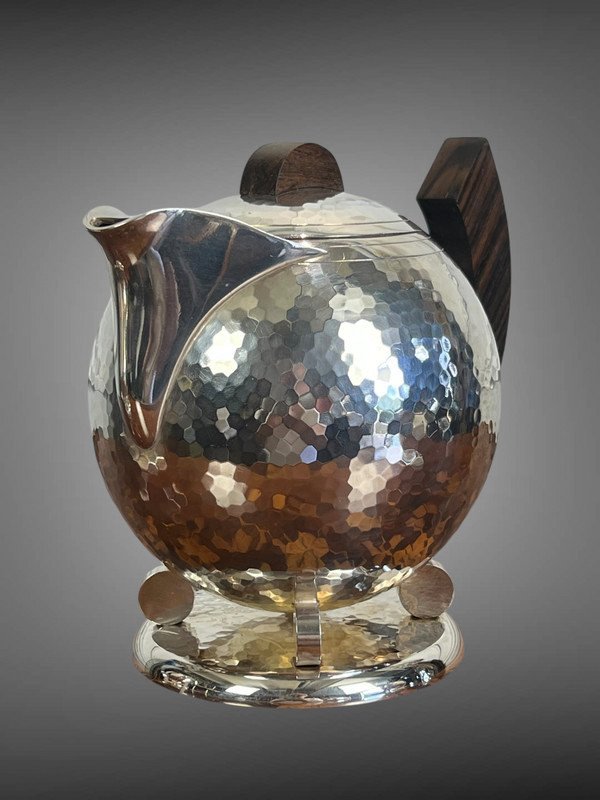 JEAN DEPRÉS ( 1889-1980 ) / SERVICE A THÉ ET CAFÉ EN MÉTAL ARGENTÉ MARTELÉ SIGNÉ-photo-7