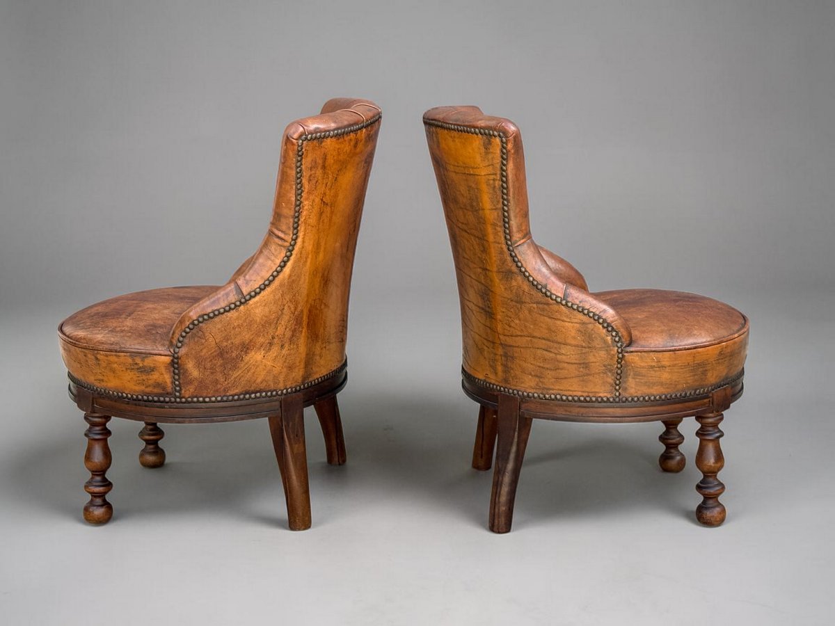 PAIRE DE CHAISES DE LECTURE DE STYLE VICTORIEN EN CUIR VÉRITABLE DES ANNÉES 60-photo-4