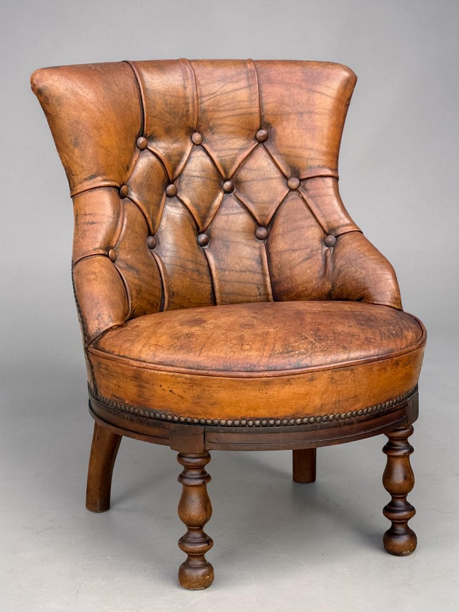 PAIRE DE CHAISES DE LECTURE DE STYLE VICTORIEN EN CUIR VÉRITABLE DES ANNÉES 60-photo-2