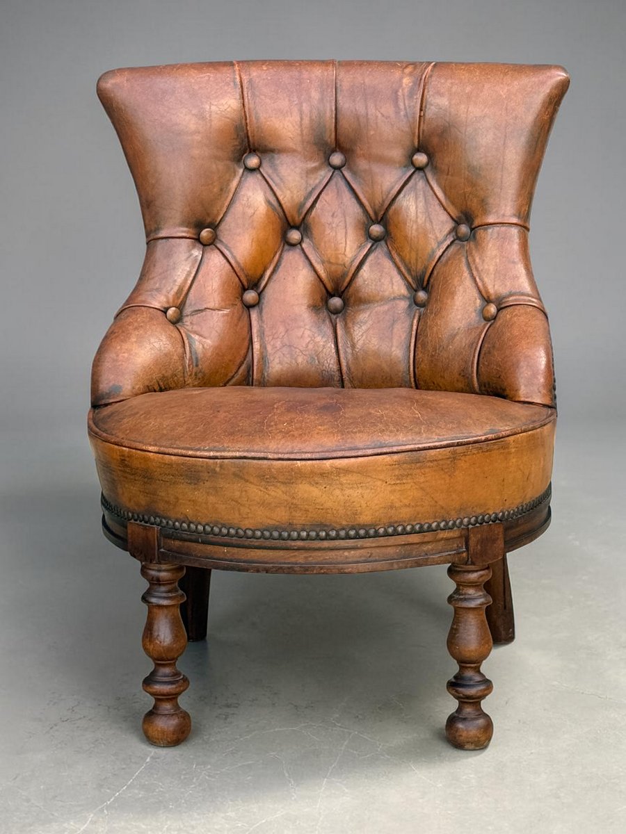 PAIRE DE CHAISES DE LECTURE DE STYLE VICTORIEN EN CUIR VÉRITABLE DES ANNÉES 60-photo-3