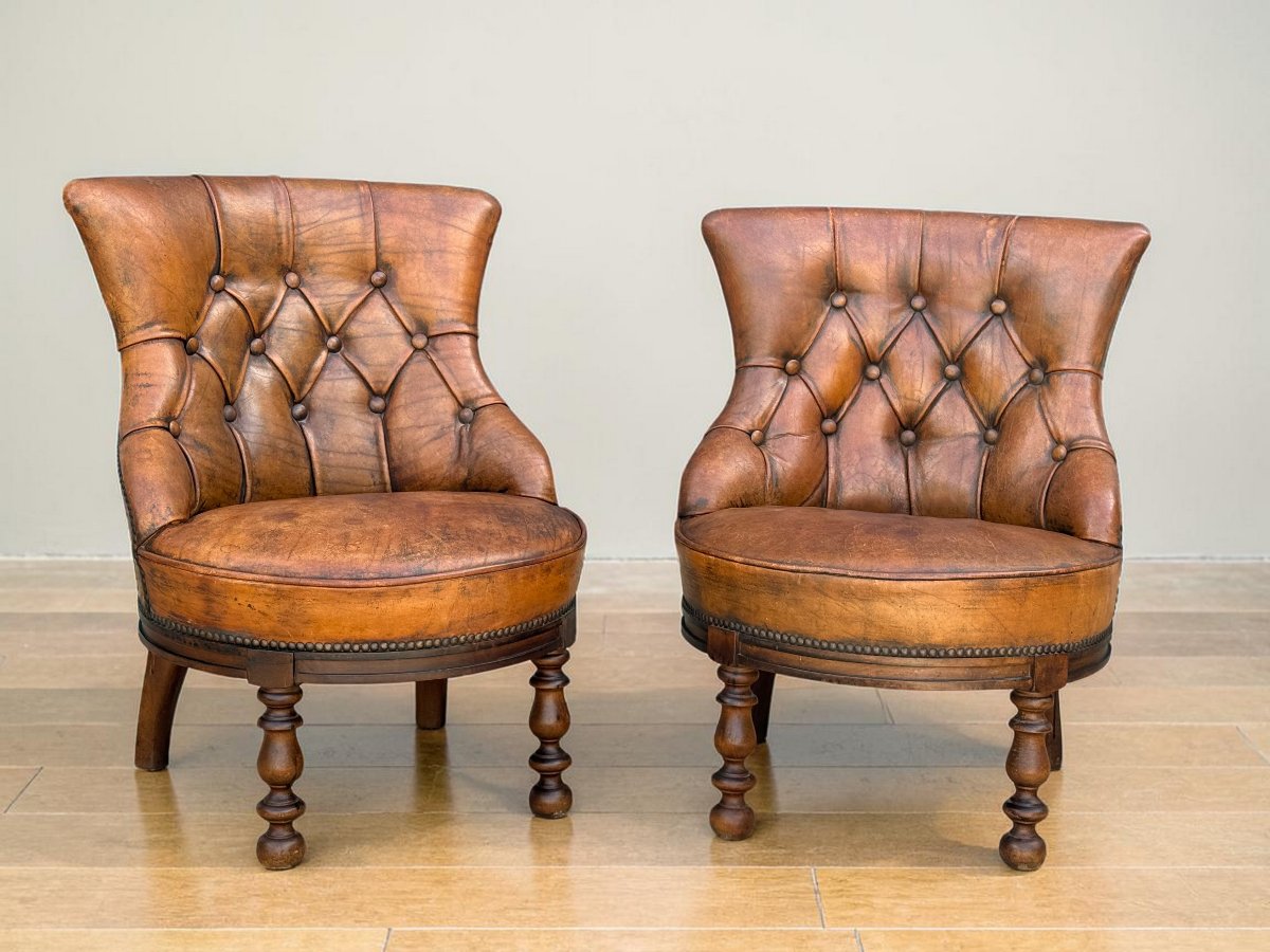 PAIRE DE CHAISES DE LECTURE DE STYLE VICTORIEN EN CUIR VÉRITABLE DES ANNÉES 60-photo-5