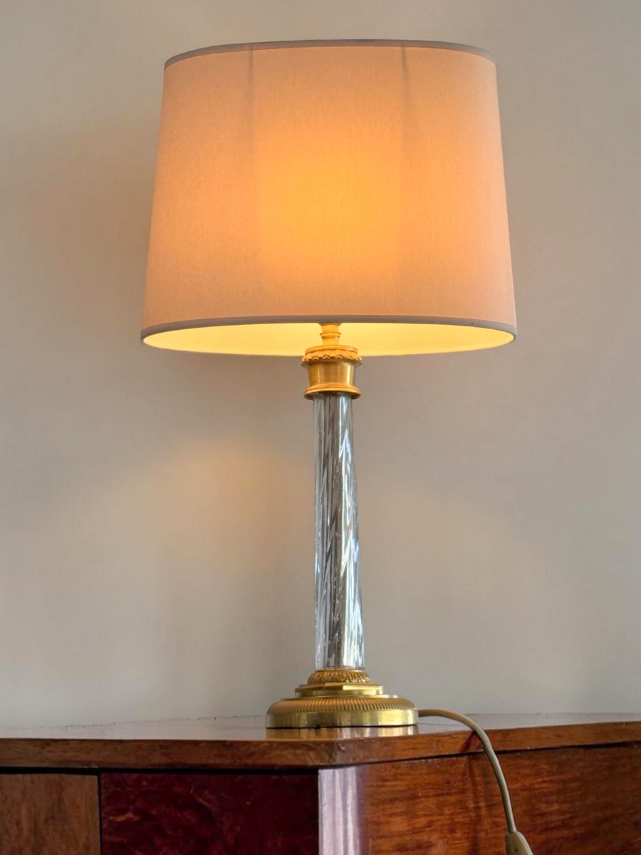Gilt Bronze And Tallé Crystal Lamp Base From The 70s-photo-3