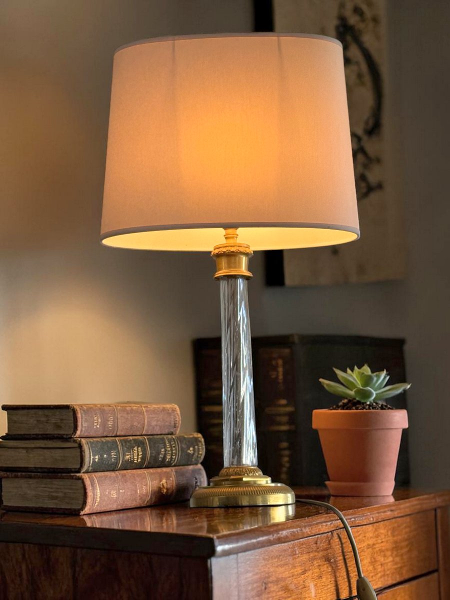 Gilt Bronze And Tallé Crystal Lamp Base From The 70s-photo-4