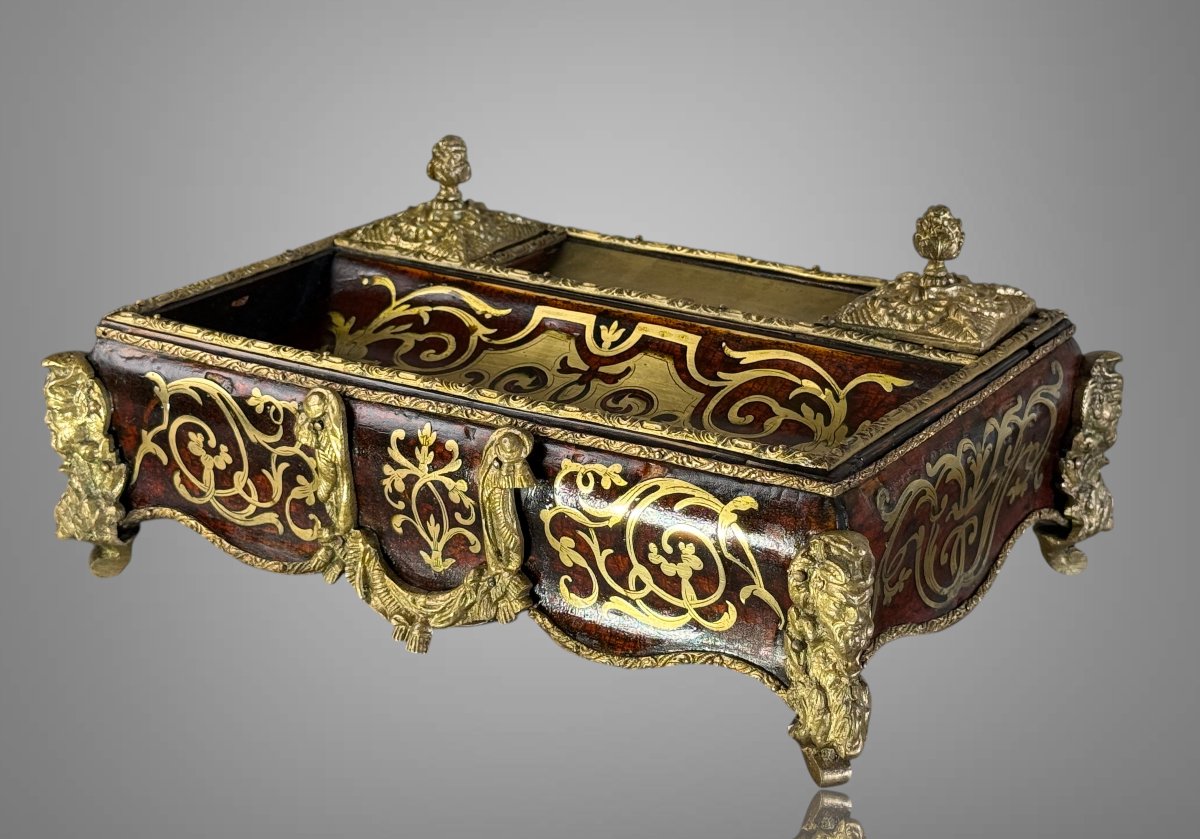 Napoleon III Inkwell In Boulle Marquetry Decorated With Bronze And Its Penholder-photo-1
