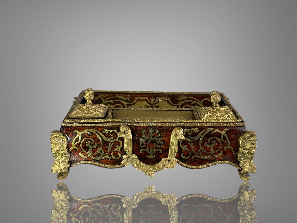 Napoleon III Inkwell In Boulle Marquetry Decorated With Bronze And Its Penholder-photo-6