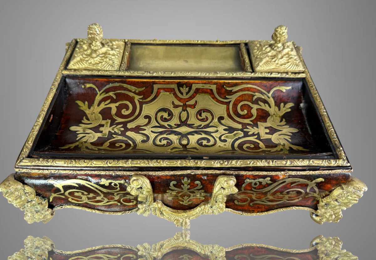 Napoleon III Inkwell In Boulle Marquetry Decorated With Bronze And Its Penholder-photo-7