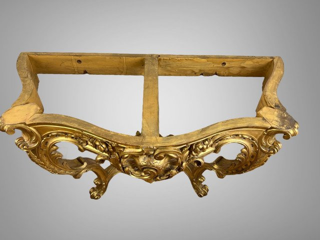 CONSOLE ÉPOQUE XIXe EN BOIS DORÉ ET SCULPTÉ AVEC UN DESSUS MARBRE ROUGE VEINÉ-photo-2