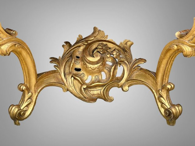 CONSOLE ÉPOQUE XIXe EN BOIS DORÉ ET SCULPTÉ AVEC UN DESSUS MARBRE ROUGE VEINÉ-photo-3