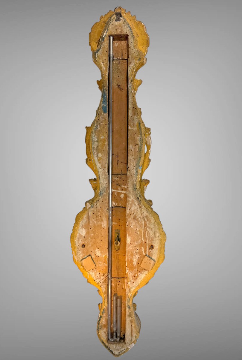 18th Century Barometer Louis XVI In Golden And Green Laqued Wood Signed Pargilard-photo-4