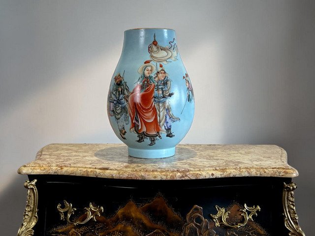 Large China Porcelain Baluster Vase With Polychrome Enameled Decoration, 39 Cm-photo-2