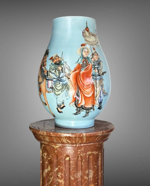 Large China Porcelain Baluster Vase With Polychrome Enameled Decoration, 39 Cm-photo-8