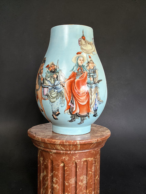 Large China Porcelain Baluster Vase With Polychrome Enameled Decoration, 39 Cm