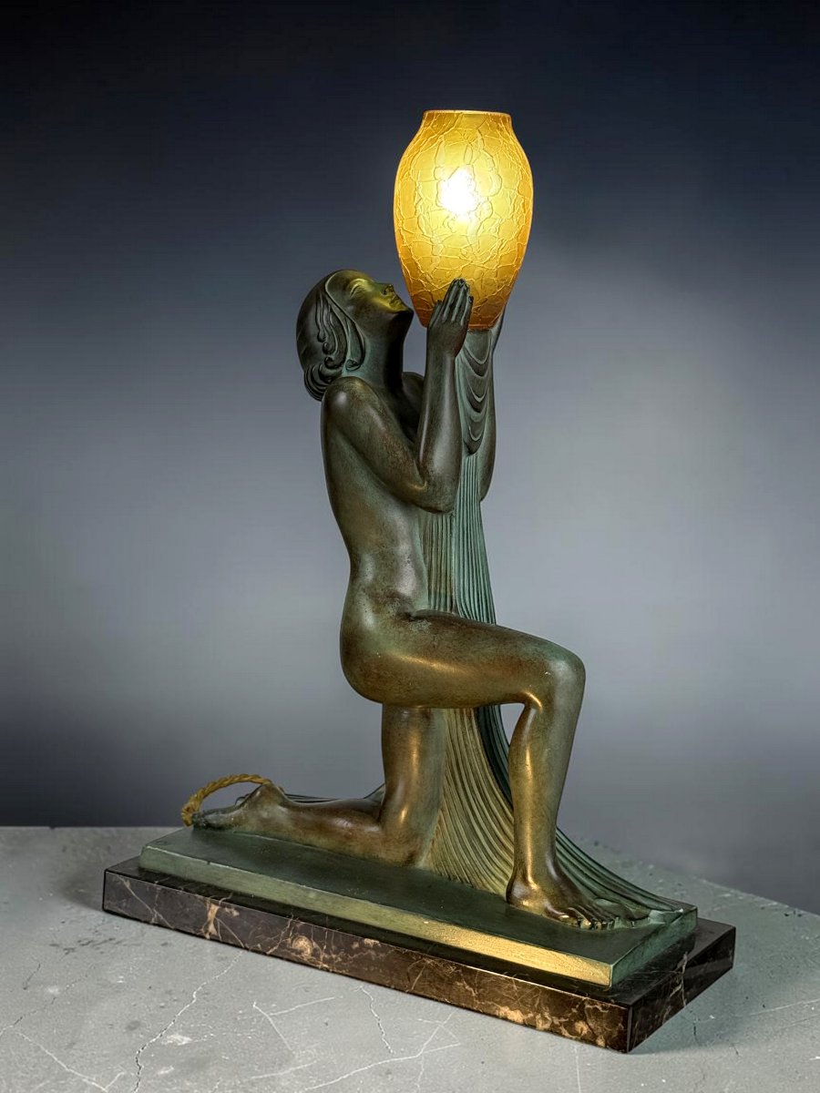 Lampe Raymonde Guerbe Sculpture Signed Guerbe And Foundry Stamp Max Leverrier-photo-2