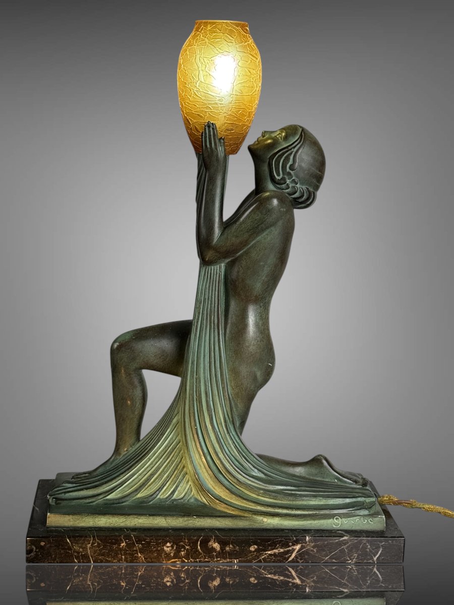 Lampe Raymonde Guerbe Sculpture Signed Guerbe And Foundry Stamp Max Leverrier-photo-3
