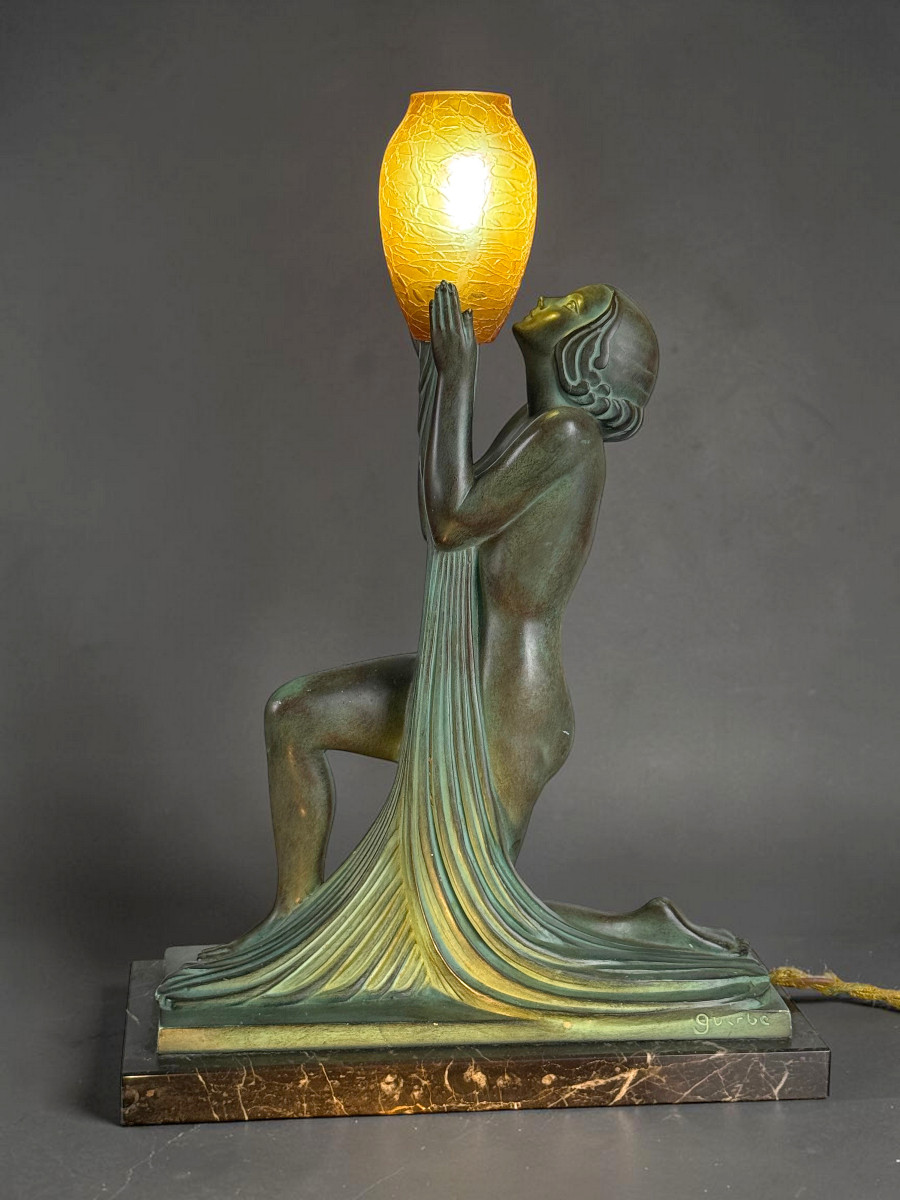 Lampe Raymonde Guerbe Sculpture Signed Guerbe And Foundry Stamp Max Leverrier
