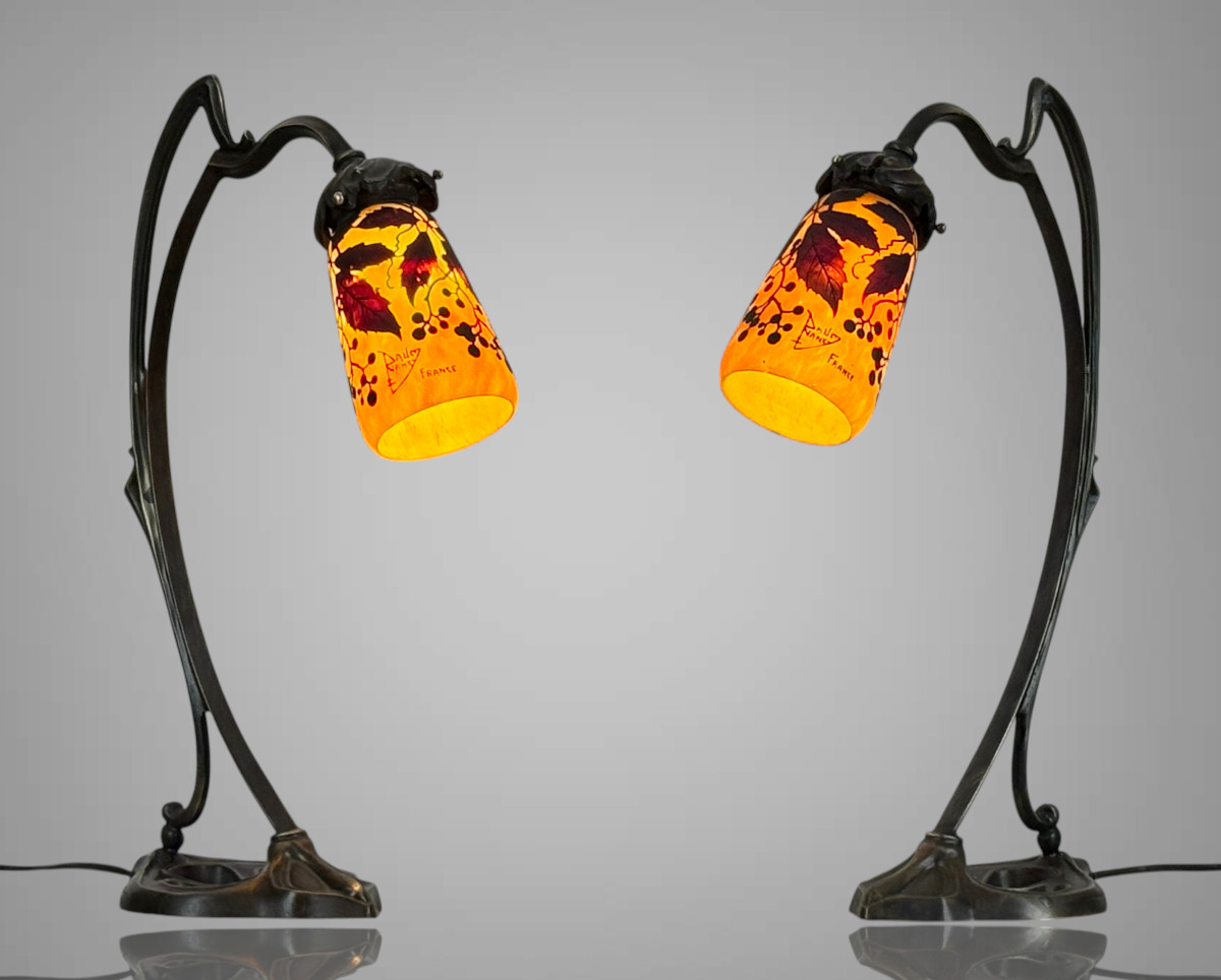 PAIRE DE LAMPES " DAUM NANCY " TULIPES SIGNÉES D' EPOQUE ART NOUVEAU