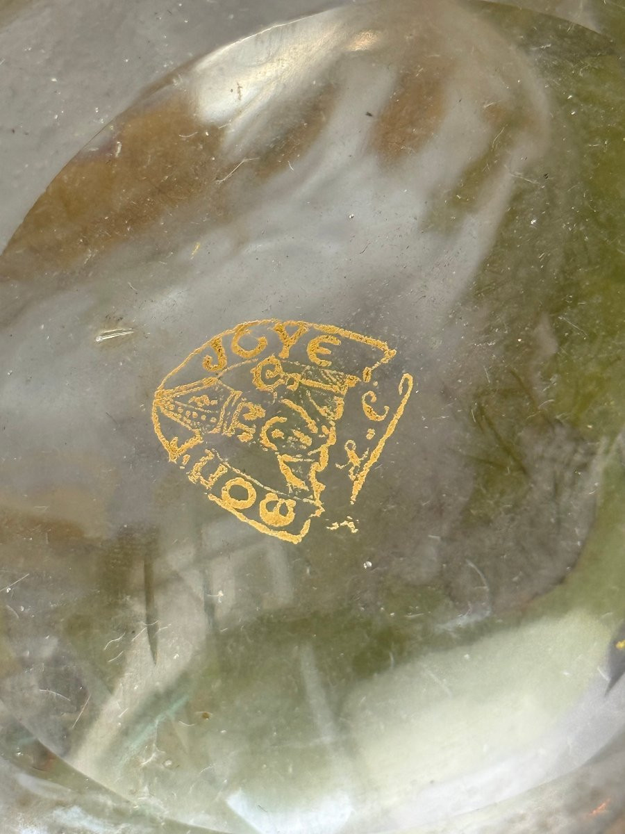 Frosted Glass Vase Signed Montjoye Gilded Art Nouveau Décor With Poppy Design-photo-1
