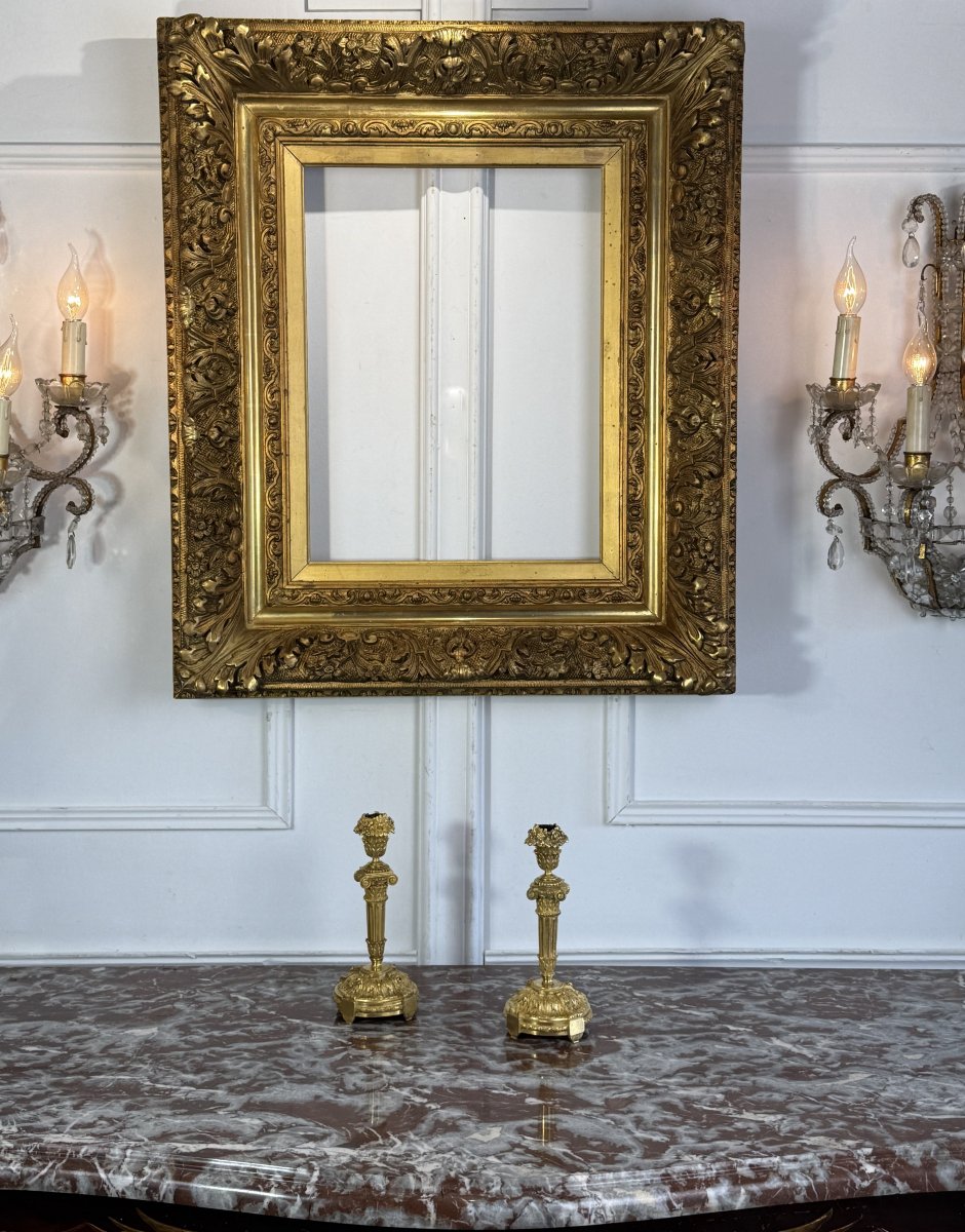 Richly Sculptured 19th Century Frame In Wood And Gilded Stuc For Painting 47 Cm X 36 Cm-photo-3