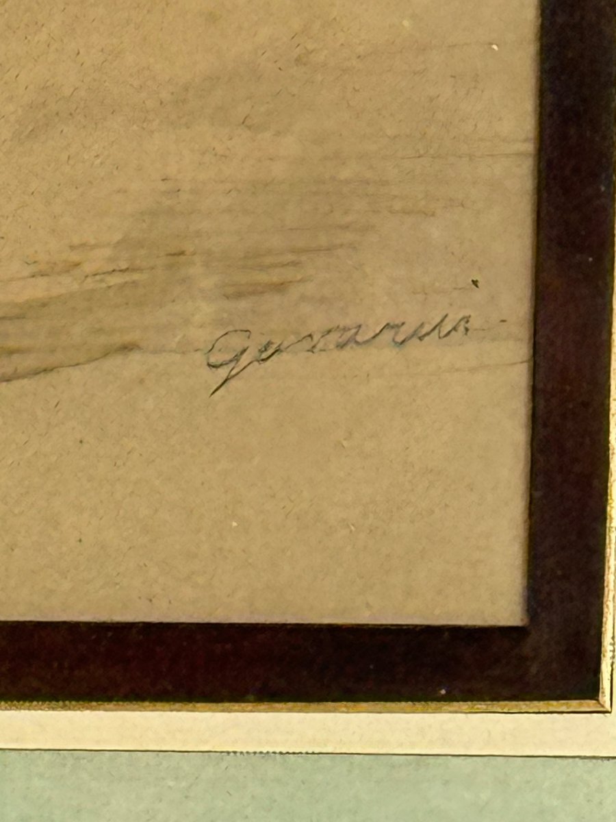 Watercolor Drawing Under Glass Signed By Paul Gavarni 1804/1866 Capitaine Fracasse-photo-4