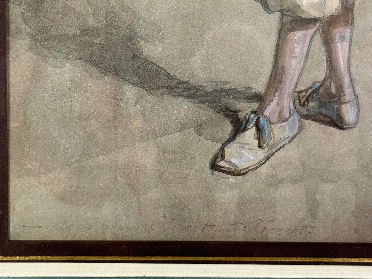 DESSIN AQUARELLE SOUS VERRE SIGNÉ DE PAUL GAVARNI 1804/1866 " LE PIERROT "-photo-2
