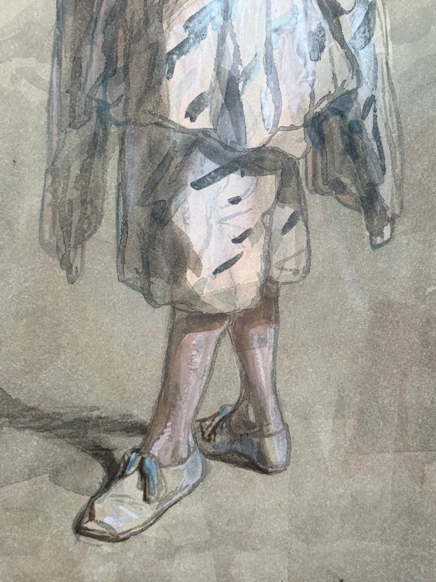 DESSIN AQUARELLE SOUS VERRE SIGNÉ DE PAUL GAVARNI 1804/1866 " LE PIERROT "-photo-5