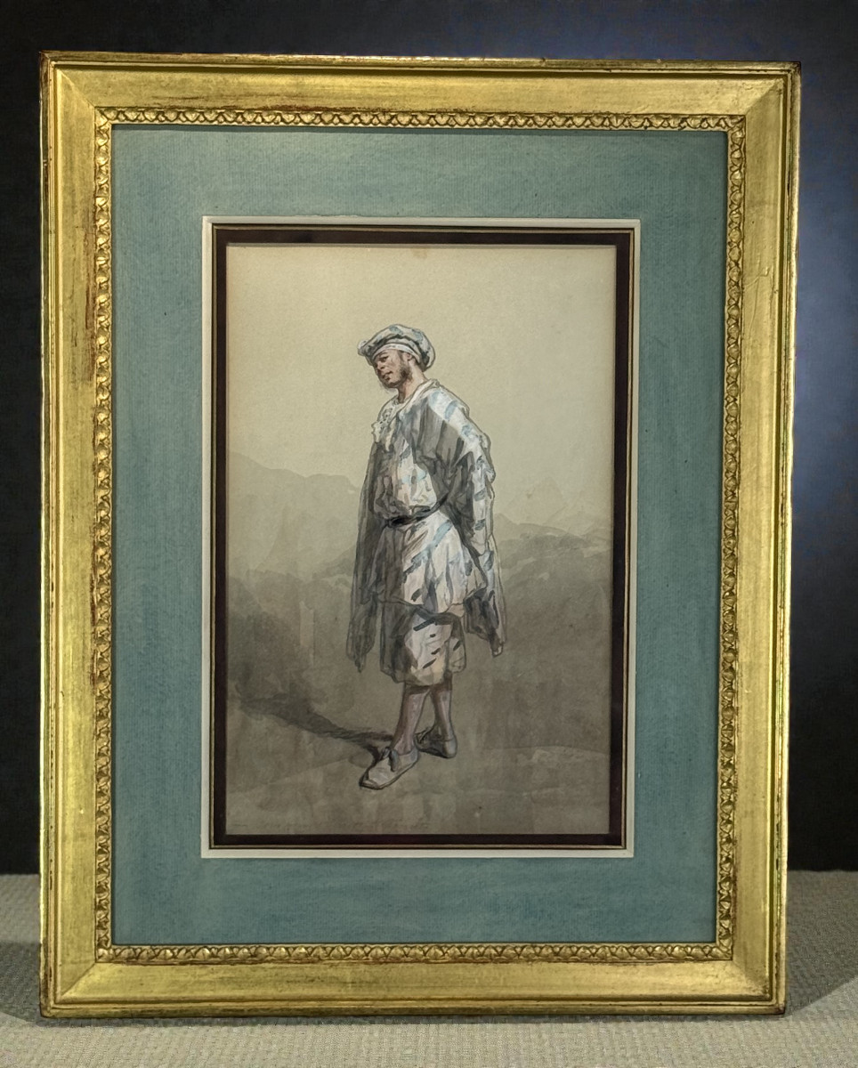 DESSIN AQUARELLE SOUS VERRE SIGNÉ DE PAUL GAVARNI 1804/1866 " LE PIERROT "