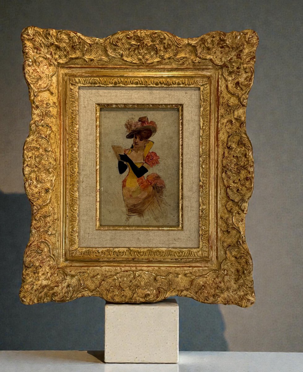 Tableau/pinting In The Gout Of The 18th Representing An Elegante Very Well Framed-photo-2