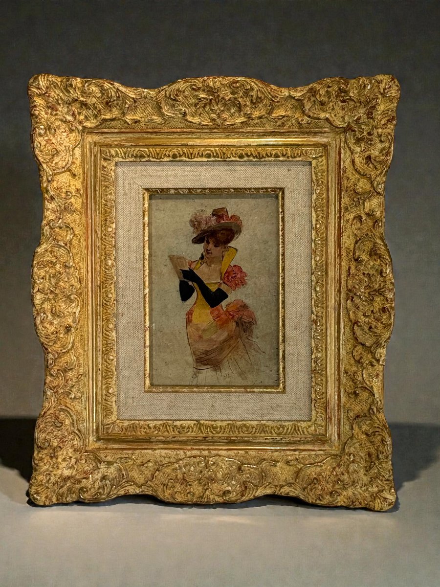 Tableau/pinting In The Gout Of The 18th Representing An Elegante Very Well Framed-photo-3