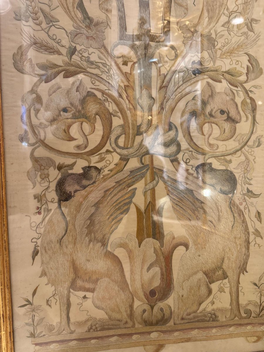 IMPORTANT PARAVENT LOUIS XVI D 'ÉPOQUE XVIIIe EN SOIERIE BRODÉE ET PEINTE-photo-2