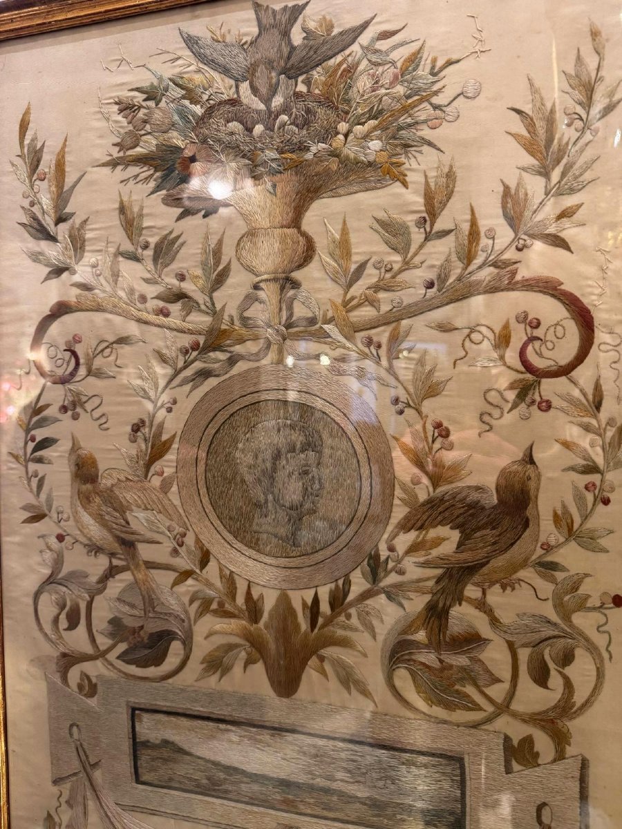 IMPORTANT PARAVENT LOUIS XVI D 'ÉPOQUE XVIIIe EN SOIERIE BRODÉE ET PEINTE-photo-5
