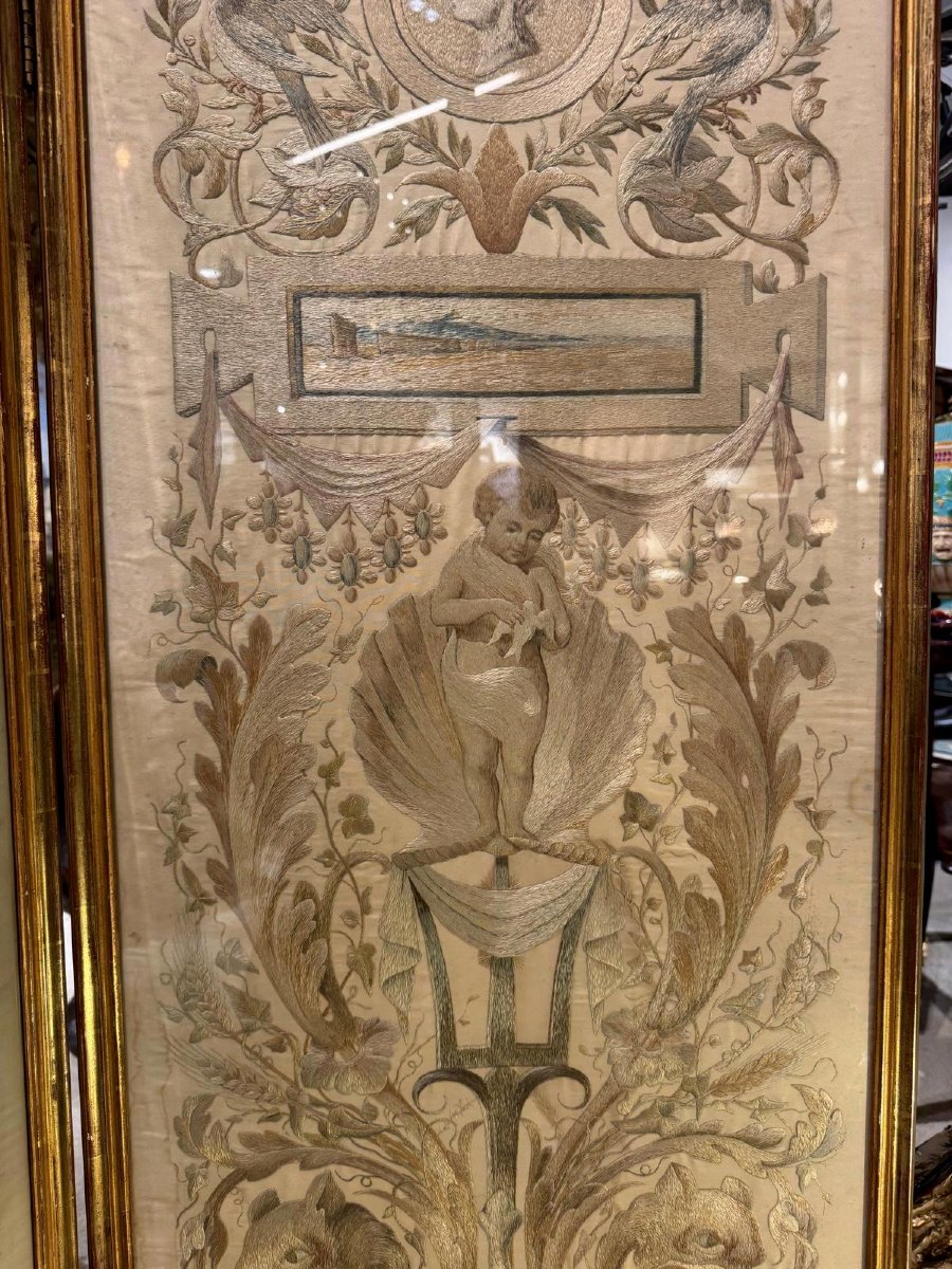 IMPORTANT PARAVENT LOUIS XVI D 'ÉPOQUE XVIIIe EN SOIERIE BRODÉE ET PEINTE-photo-6