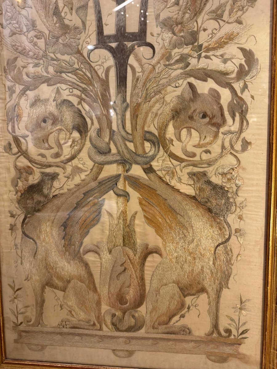 IMPORTANT PARAVENT LOUIS XVI D 'ÉPOQUE XVIIIe EN SOIERIE BRODÉE ET PEINTE-photo-7