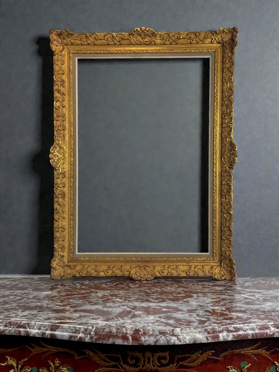 CADRE ANCIEN DE STYLE LOUIS XV EN BOIS ET STUC DORÉ POUR PEINTURE 74 cm x 51 cm-photo-3