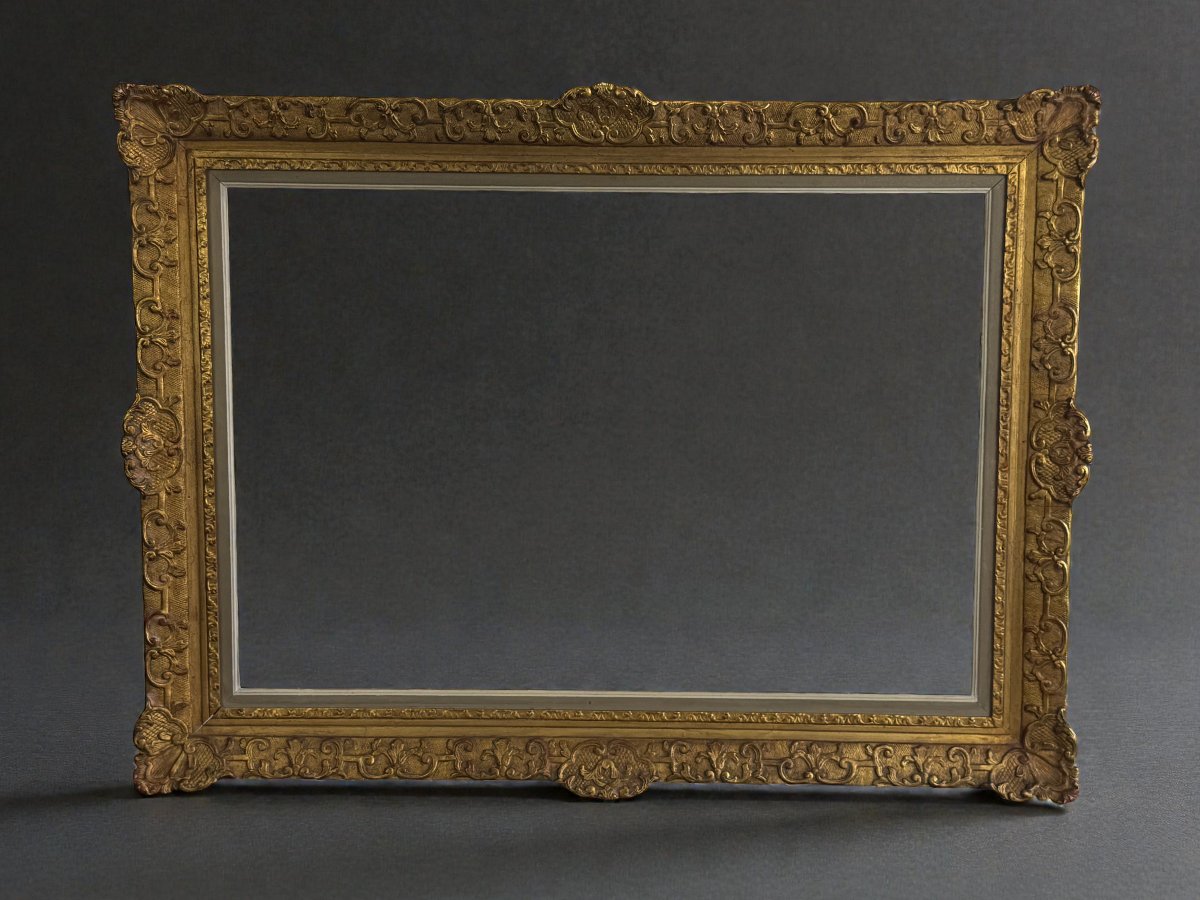 CADRE ANCIEN DE STYLE LOUIS XV EN BOIS ET STUC DORÉ POUR PEINTURE 74 cm x 51 cm-photo-4