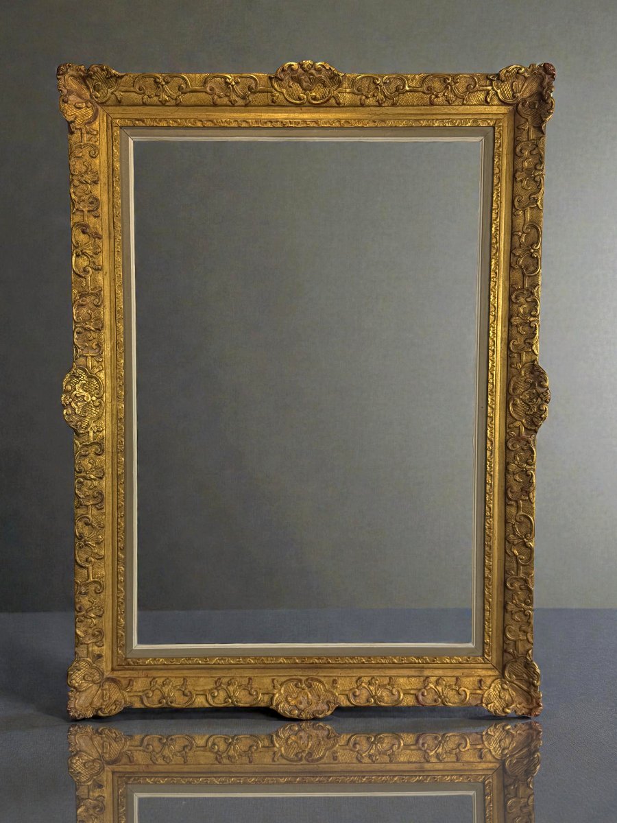 CADRE ANCIEN DE STYLE LOUIS XV EN BOIS ET STUC DORÉ POUR PEINTURE 74 cm x 51 cm
