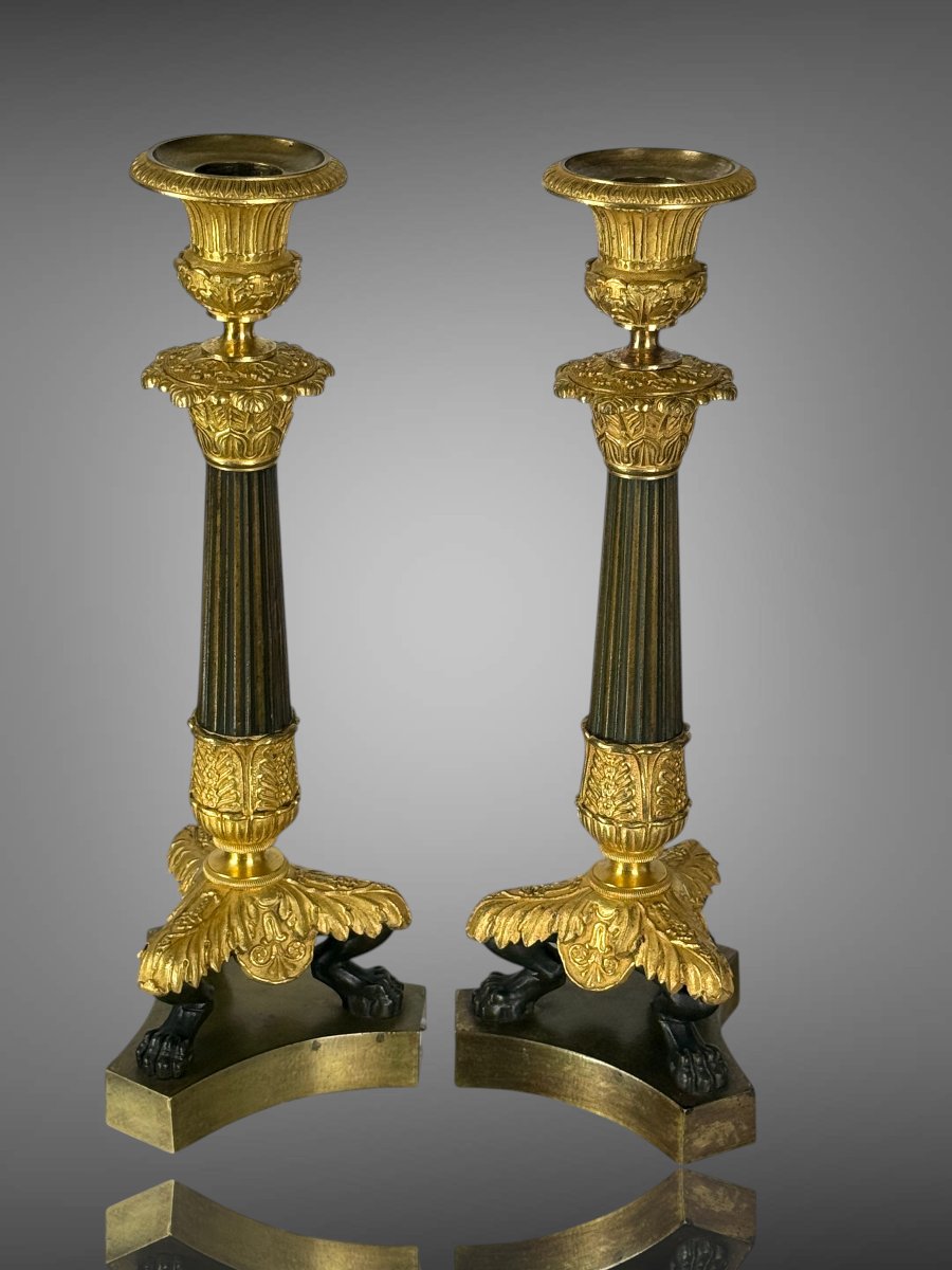 Pair Of Empire Style Torches In Patinated And Gilded Bronze (mercury Gilding)-photo-4