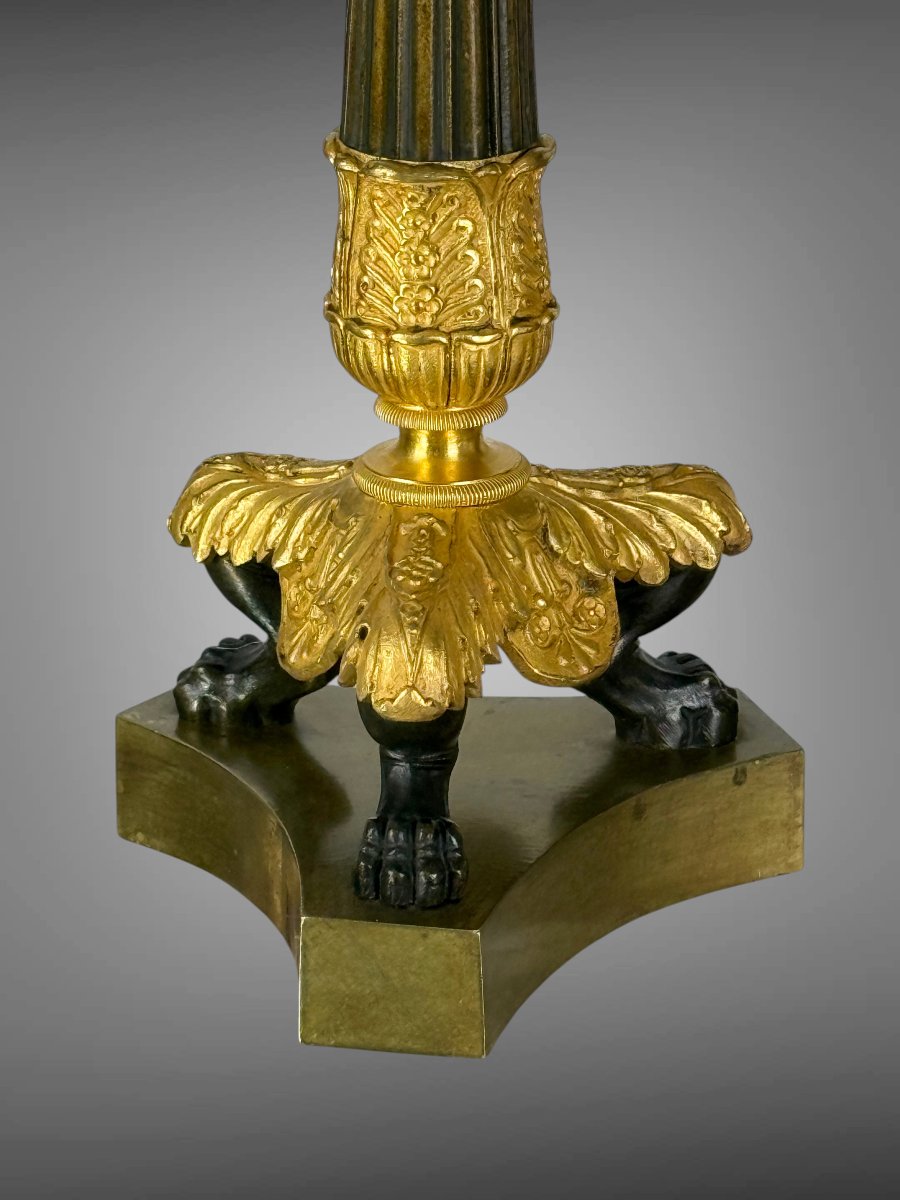 Pair Of Empire Style Torches In Patinated And Gilded Bronze (mercury Gilding)-photo-2