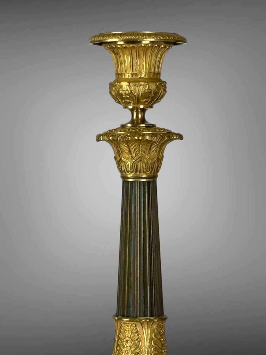 Pair Of Empire Style Torches In Patinated And Gilded Bronze (mercury Gilding)-photo-4