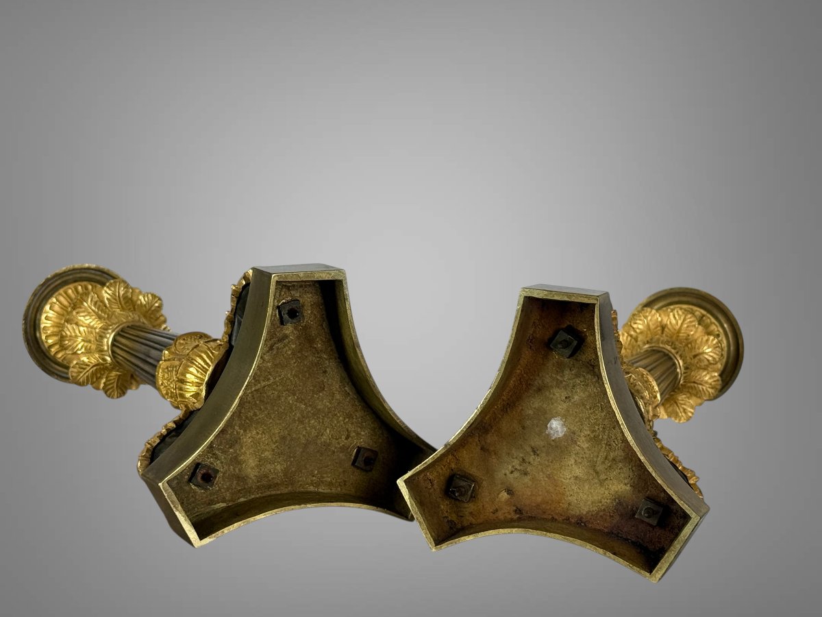 Pair Of Empire Style Torches In Patinated And Gilded Bronze (mercury Gilding)-photo-5