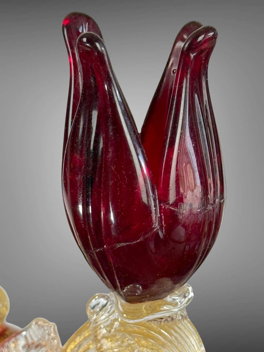 Pair Of Murano Ruby Glass Candlesticks From The 50s-photo-6
