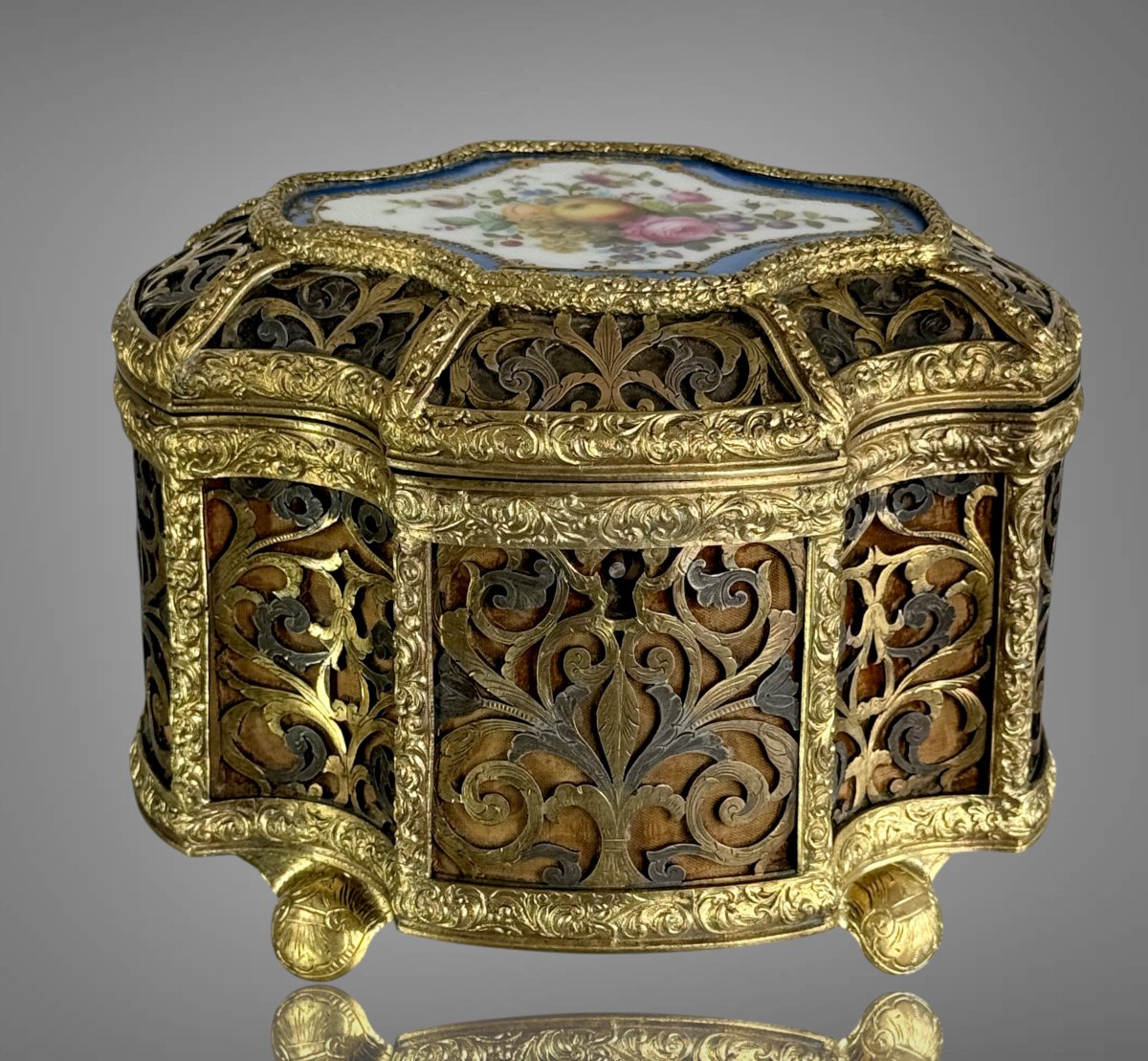 Napoleon III Openwork Gilt Bronze / Silver Case With Sèvres Plate-photo-2