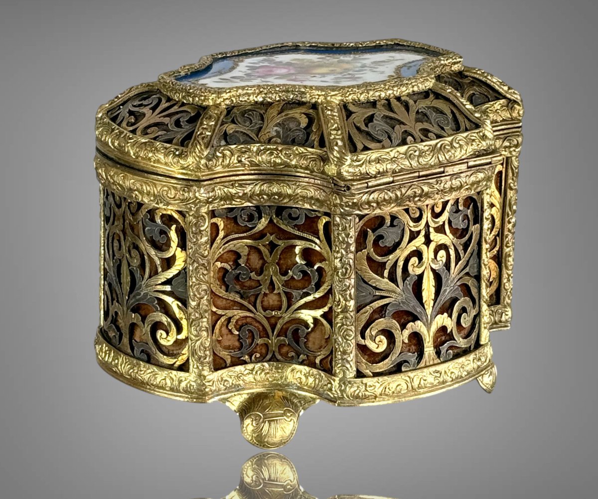 Napoleon III Openwork Gilt Bronze / Silver Case With Sèvres Plate-photo-4
