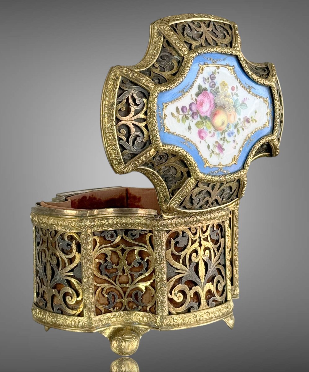 Napoleon III Openwork Gilt Bronze / Silver Case With Sèvres Plate-photo-2