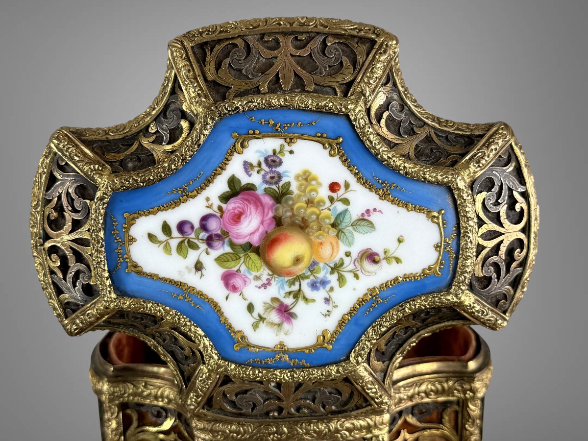 Napoleon III Openwork Gilt Bronze / Silver Case With Sèvres Plate-photo-6