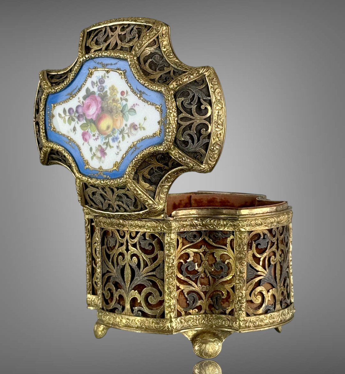 Napoleon III Openwork Gilt Bronze / Silver Case With Sèvres Plate