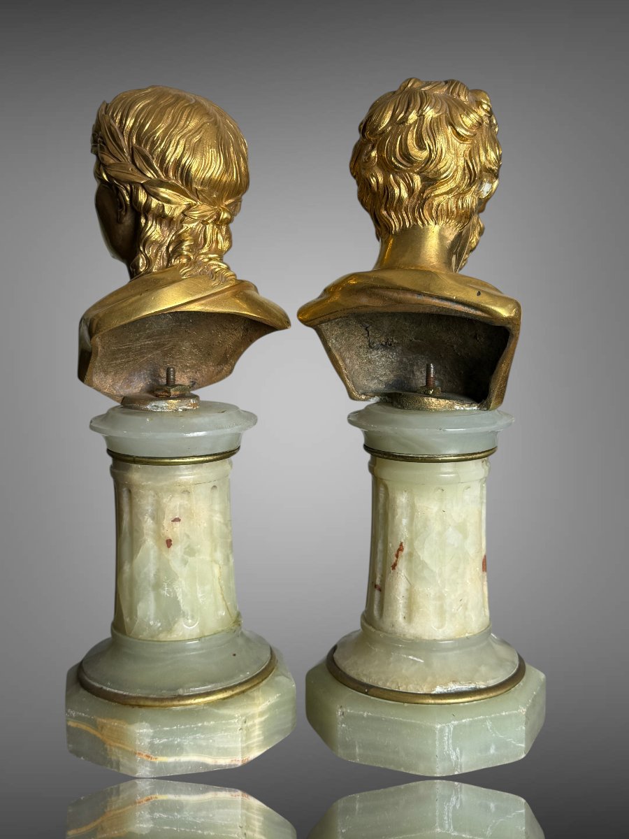 Pair Of Golden Bronze Philosophes On Onyx Soces From The 19th Century-photo-1