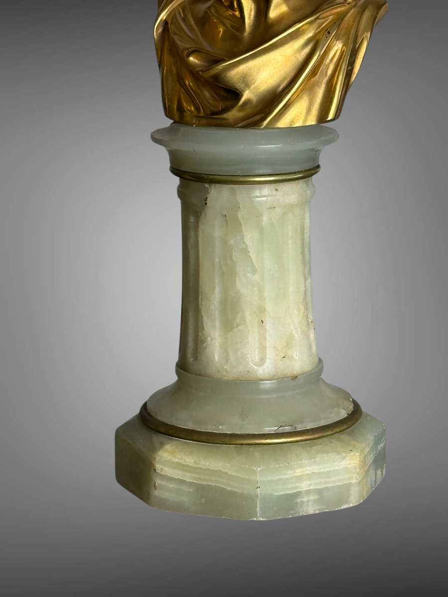 Pair Of Golden Bronze Philosophes On Onyx Soces From The 19th Century-photo-2