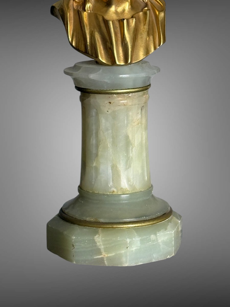 Pair Of Golden Bronze Philosophes On Onyx Soces From The 19th Century-photo-3