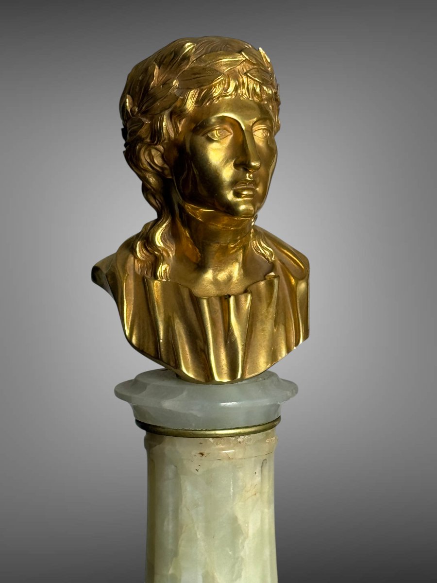 Pair Of Golden Bronze Philosophes On Onyx Soces From The 19th Century-photo-4