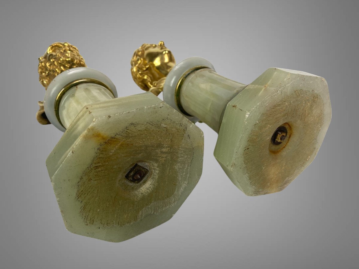 Pair Of Golden Bronze Philosophes On Onyx Soces From The 19th Century-photo-8